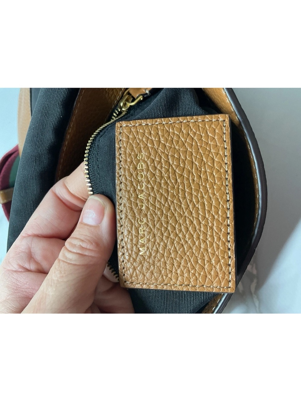 Marc Jacobs Tan Pebbled Leather Crossbody with Red and Green Striped Strap - Picture 7 of 12